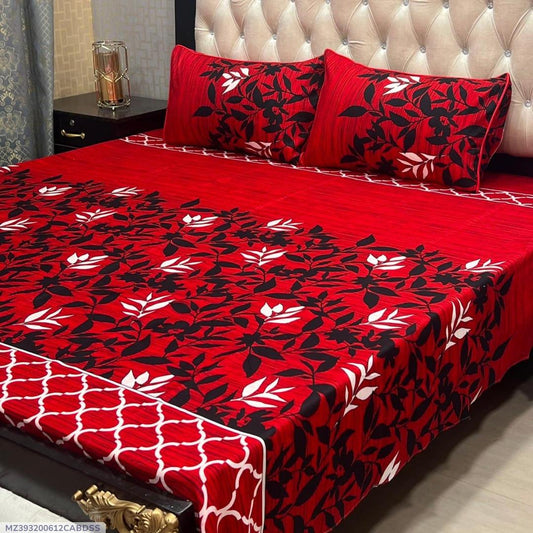3Pcs Crystal Cotton Printed Double Bedsheet