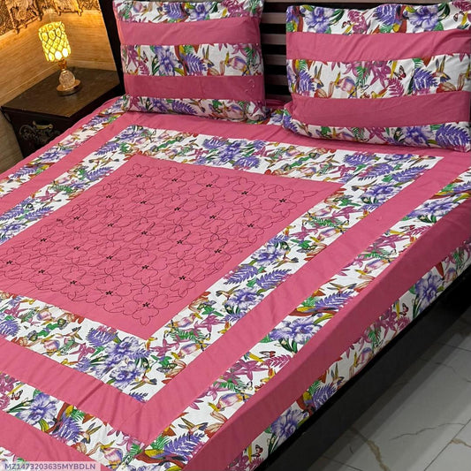 3 Pcs Cotton Sotton Patchwork Double Bedsheet