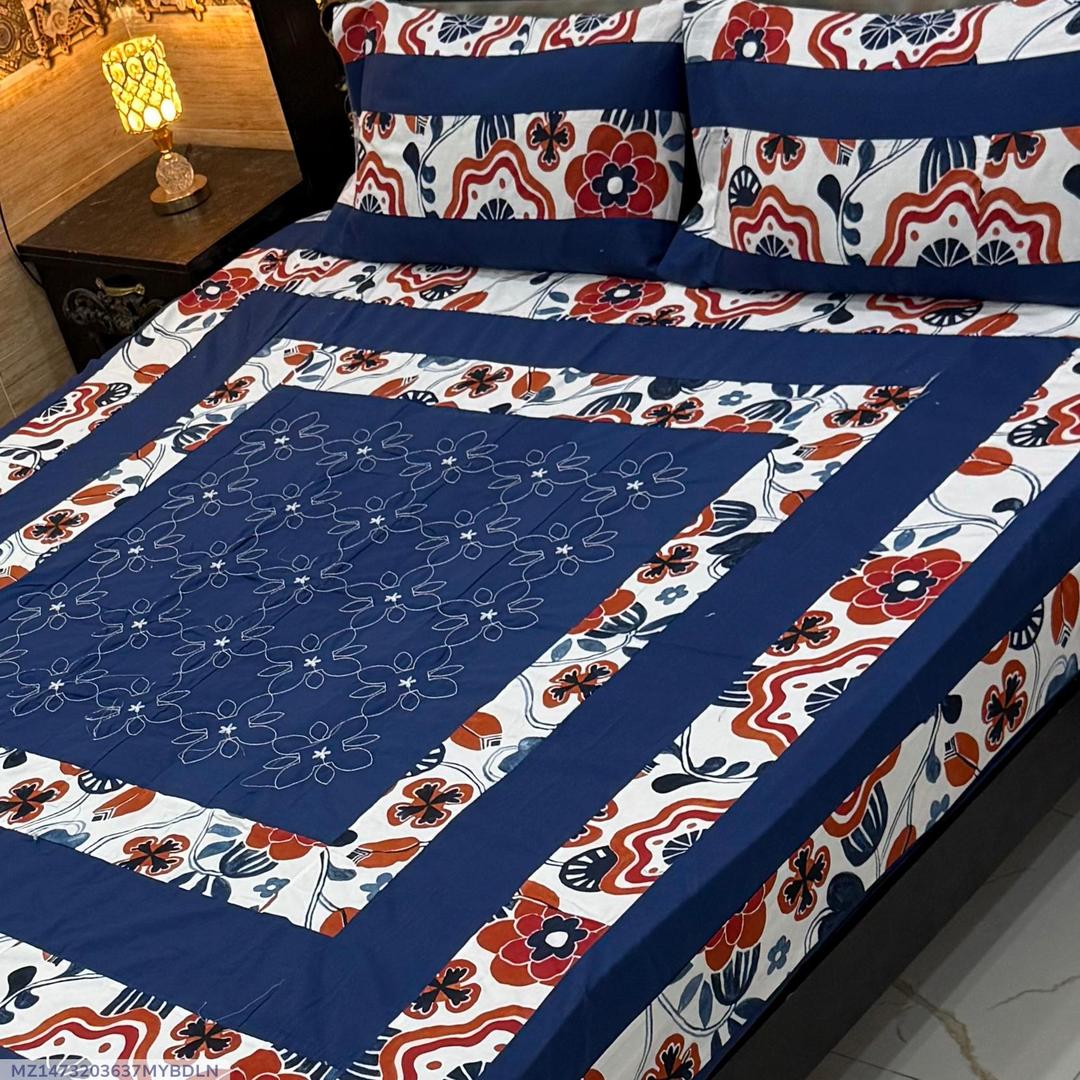 3 Pcs Cotton Sotton Patchwork Double Bedsheet