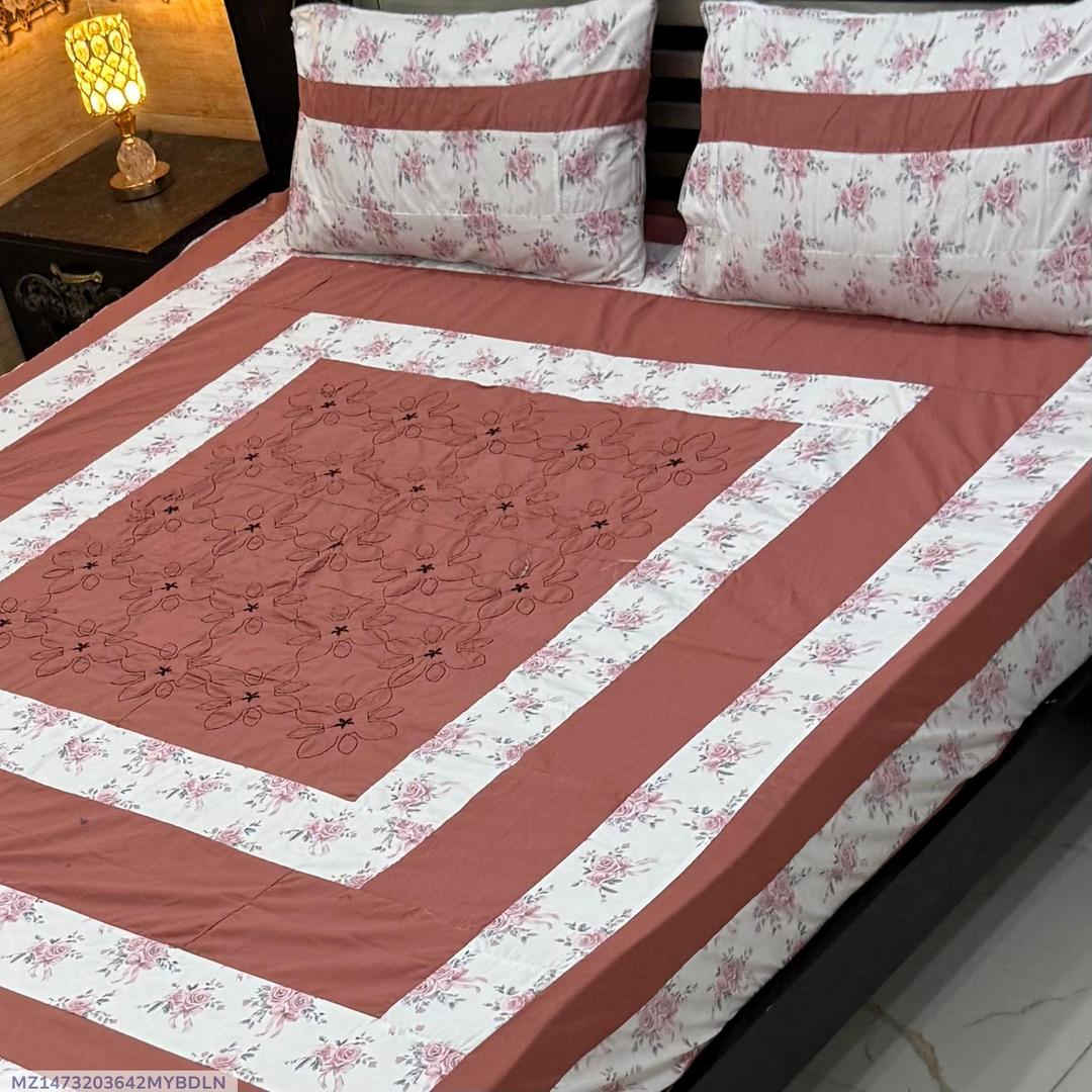 3 Pcs Cotton Sotton Patchwork Double Bedsheet