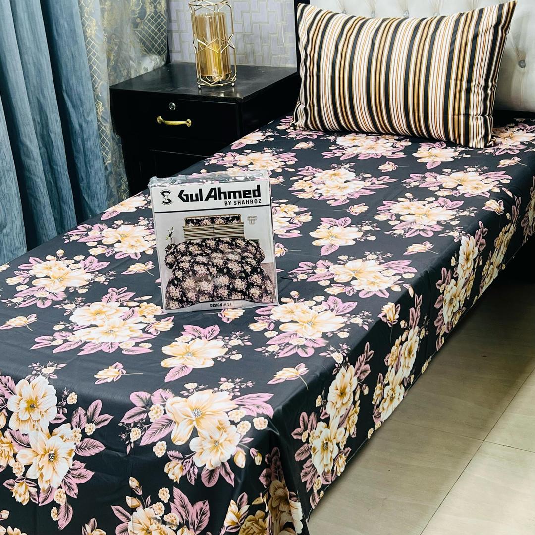 Mix Cotton Printed Bedsheet Set - 4 Pcs For Single Bed
