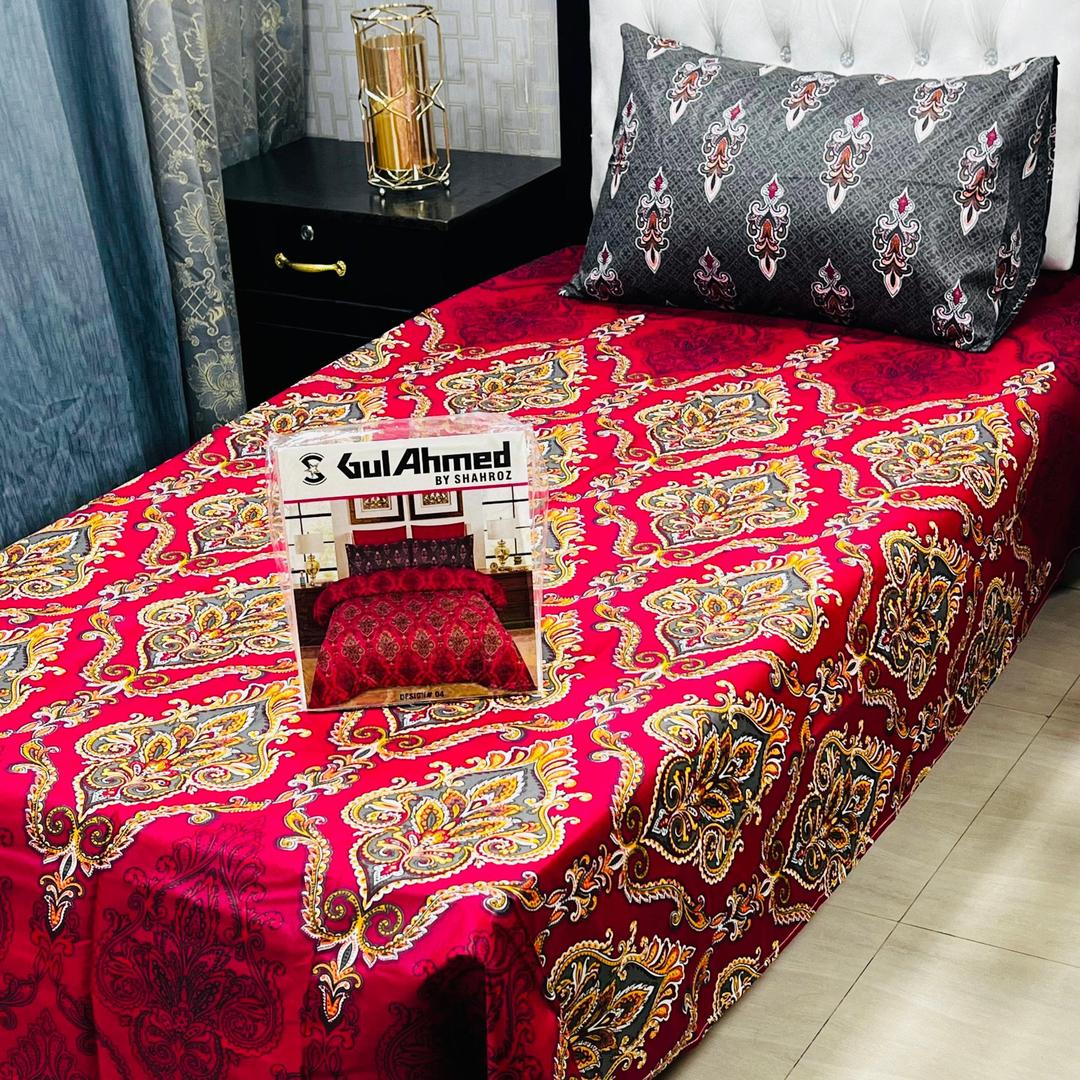 Mix Cotton Printed Bedsheet Set - 4 Pcs For Single Bed