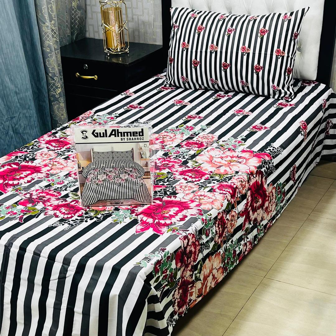 Mix Cotton Printed Bedsheet Set - 4 Pcs For Single Bed